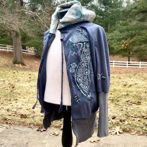 Vintage Y2K Unique blue Embroidered Oversized Zip-Up Hoodie – Women’s Size M